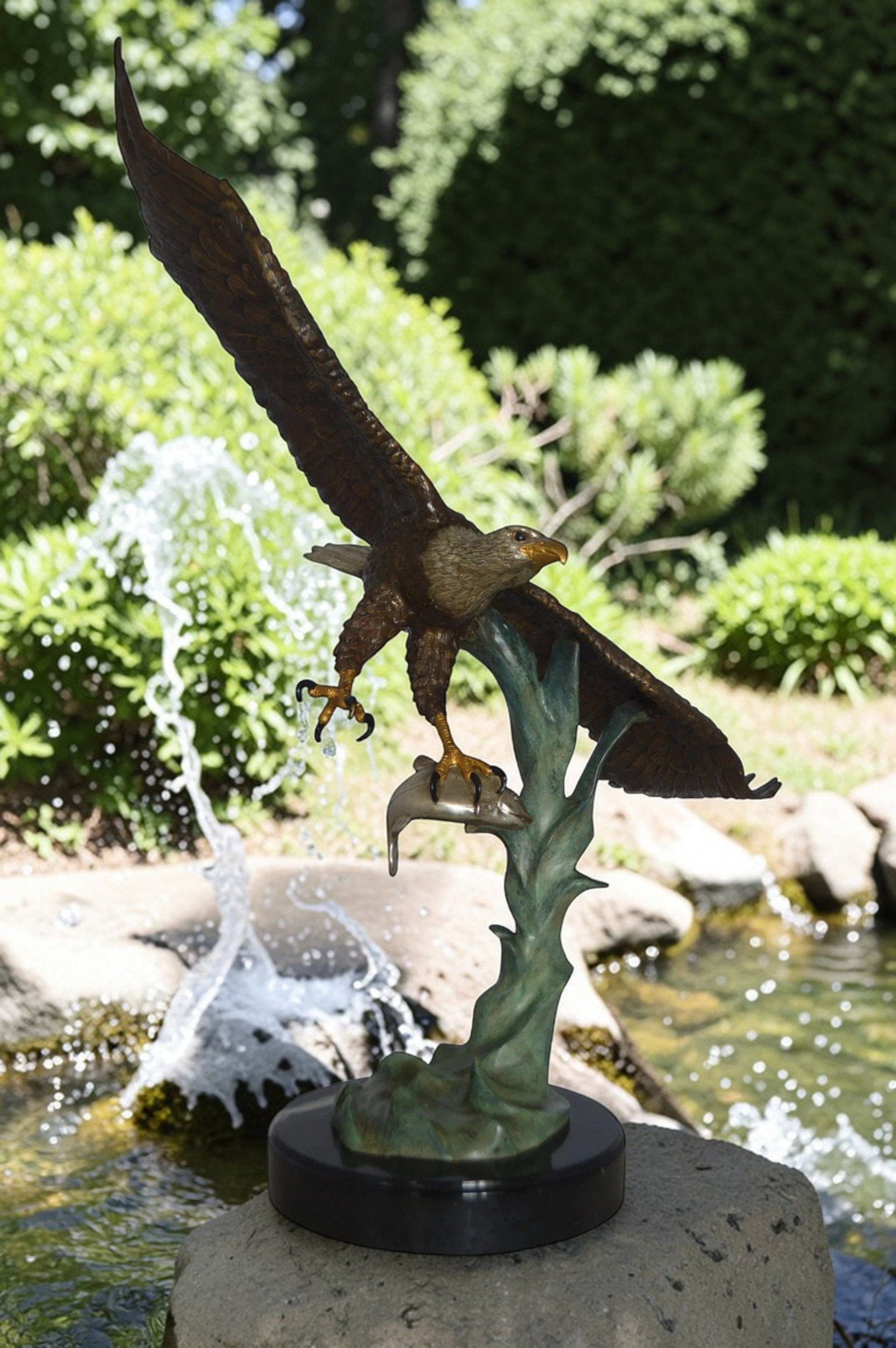 Eagle Flying With His Pray Bronze Statue - Size: 32"L x 15"W x 33"H. - 2