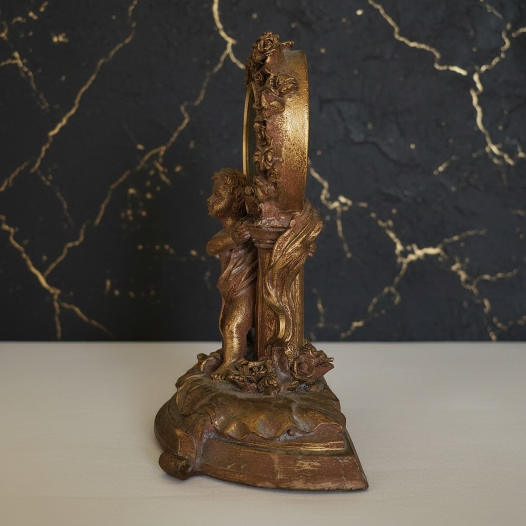 Ornate Victorian Style Cherub Figural Mantel Clock Quartz Movement - 4