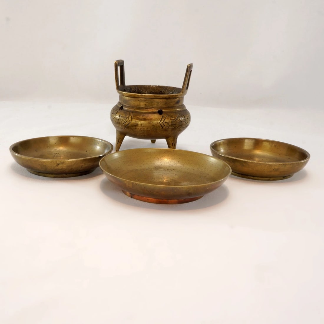 1920s Chinese Brass Censer, Saucers/Coasters - 2