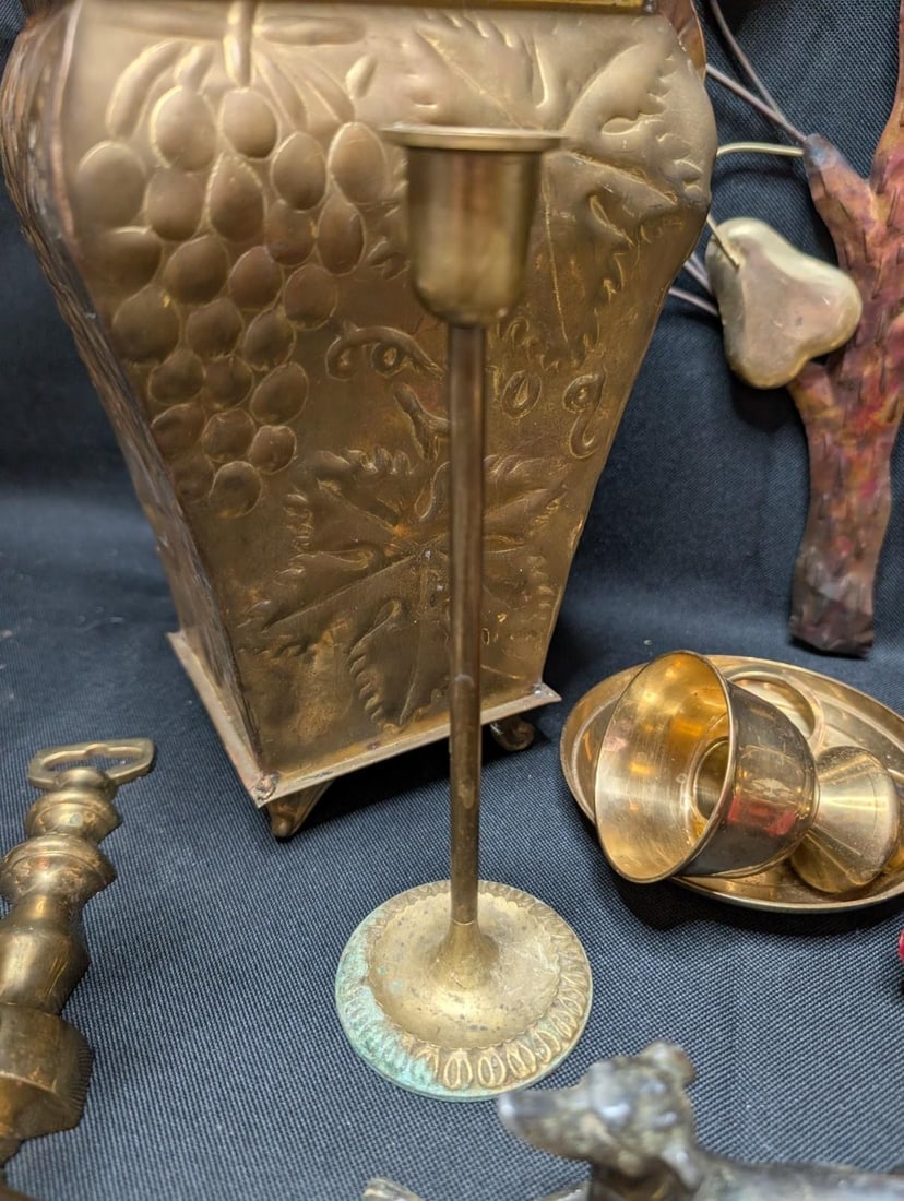HUGE 10+ lbs Vintage Brass Decor Lot 21pc Mixed Animal Floral Sconce Wall Art - 12