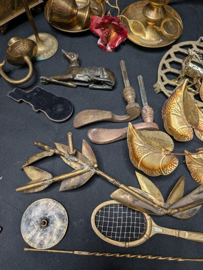 HUGE 10+ lbs Vintage Brass Decor Lot 21pc Mixed Animal Floral Sconce Wall Art - 17