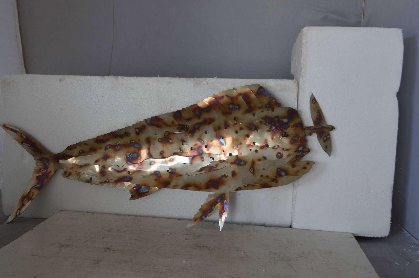 Mahi Mahi catching flying fish made of cut steel - Size: 39"L x 2"W x 12"H. - 7