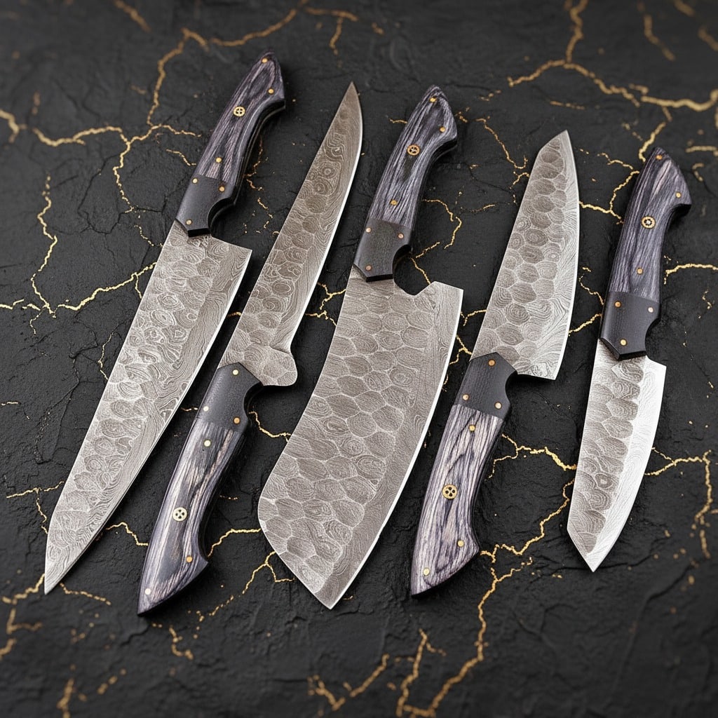 Hand-Forged Damascus Steel Kitchen Knife Set Chef Cutlery Handmade Blade (1 of 5)