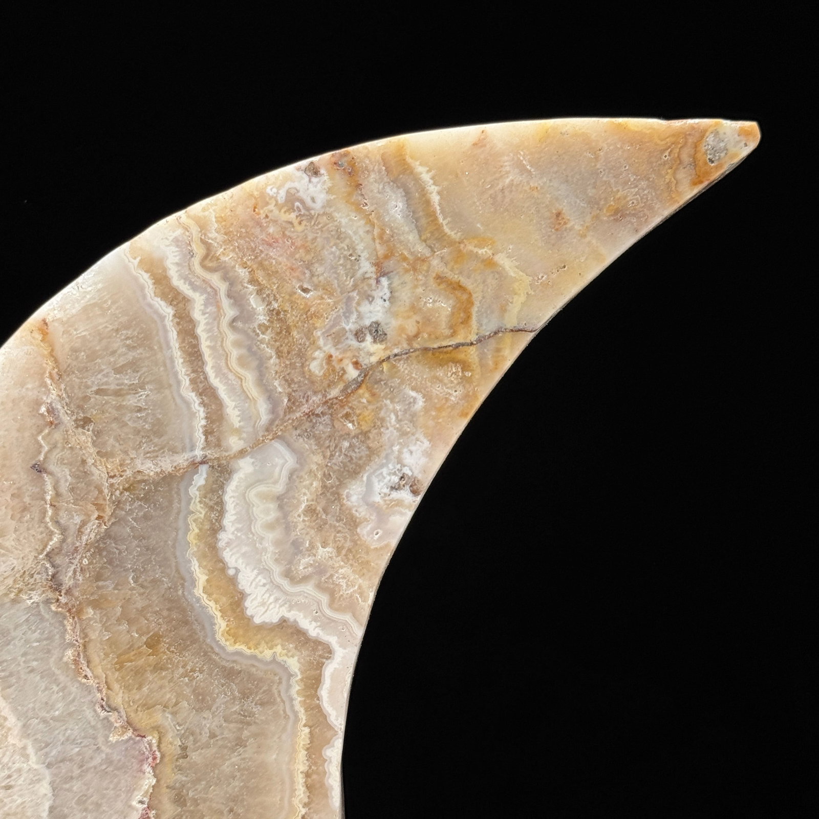 A beautiful crystalized lace agate moon on a custom stand - 2