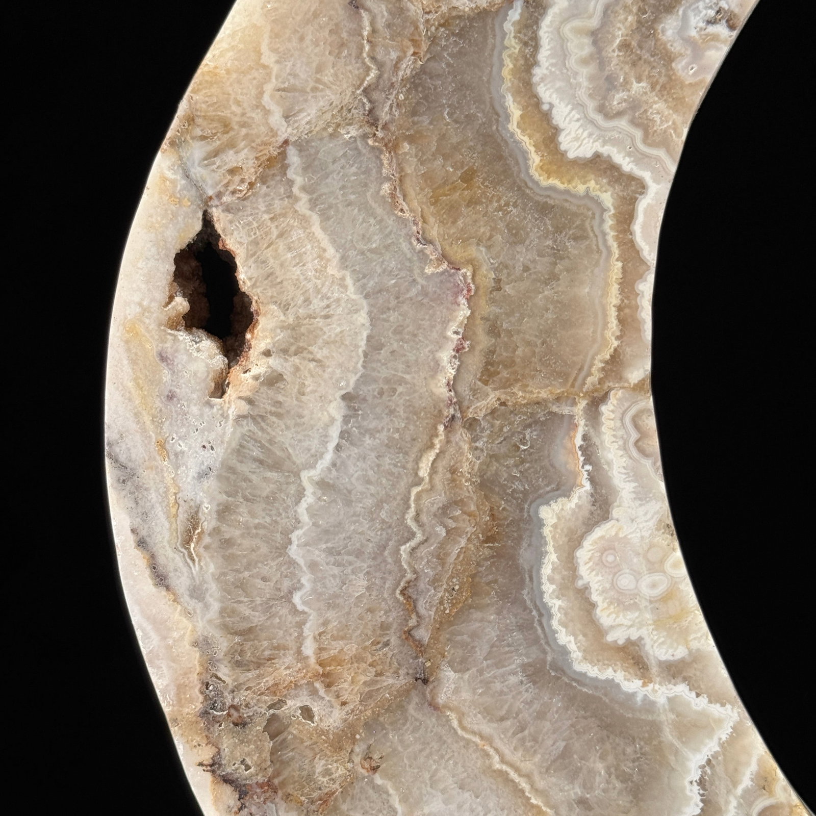 A beautiful crystalized lace agate moon on a custom stand - 3