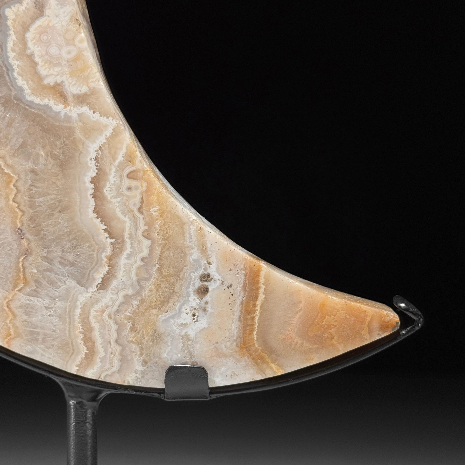 A beautiful crystalized lace agate moon on a custom stand - 4