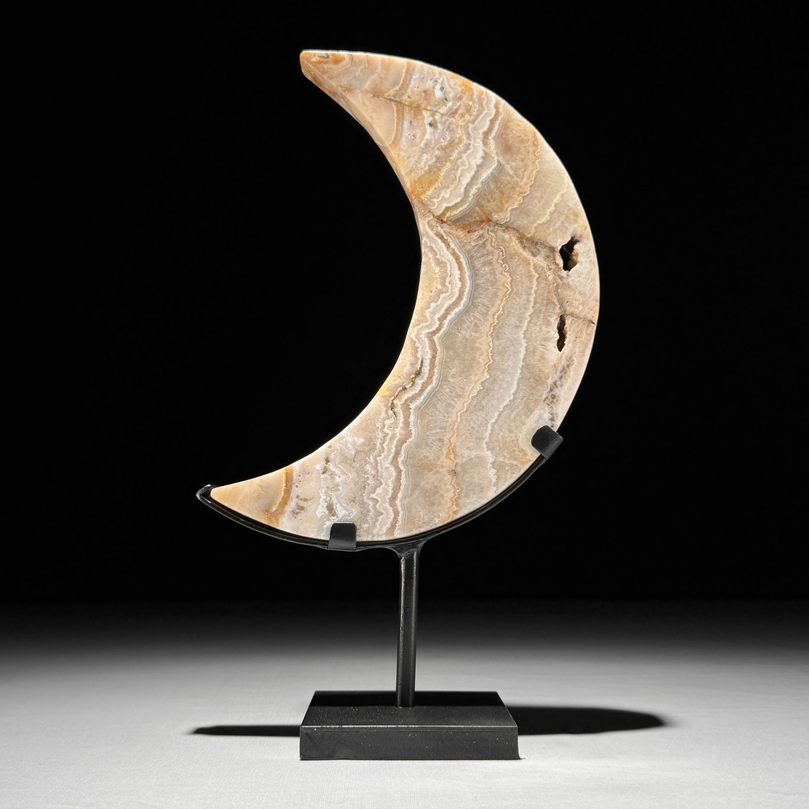 A beautiful crystalized lace agate moon on a custom stand - 6