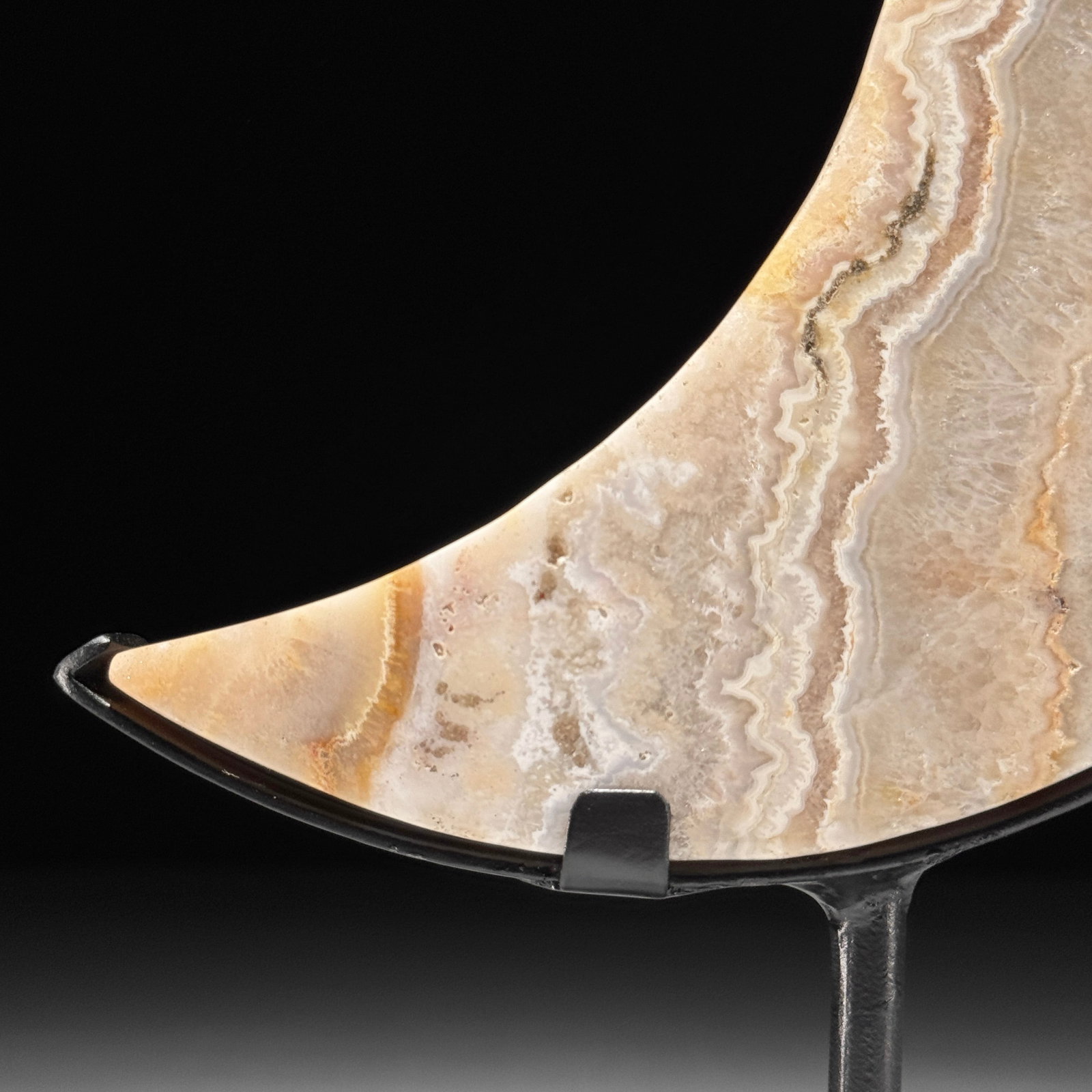 A beautiful crystalized lace agate moon on a custom stand - 9
