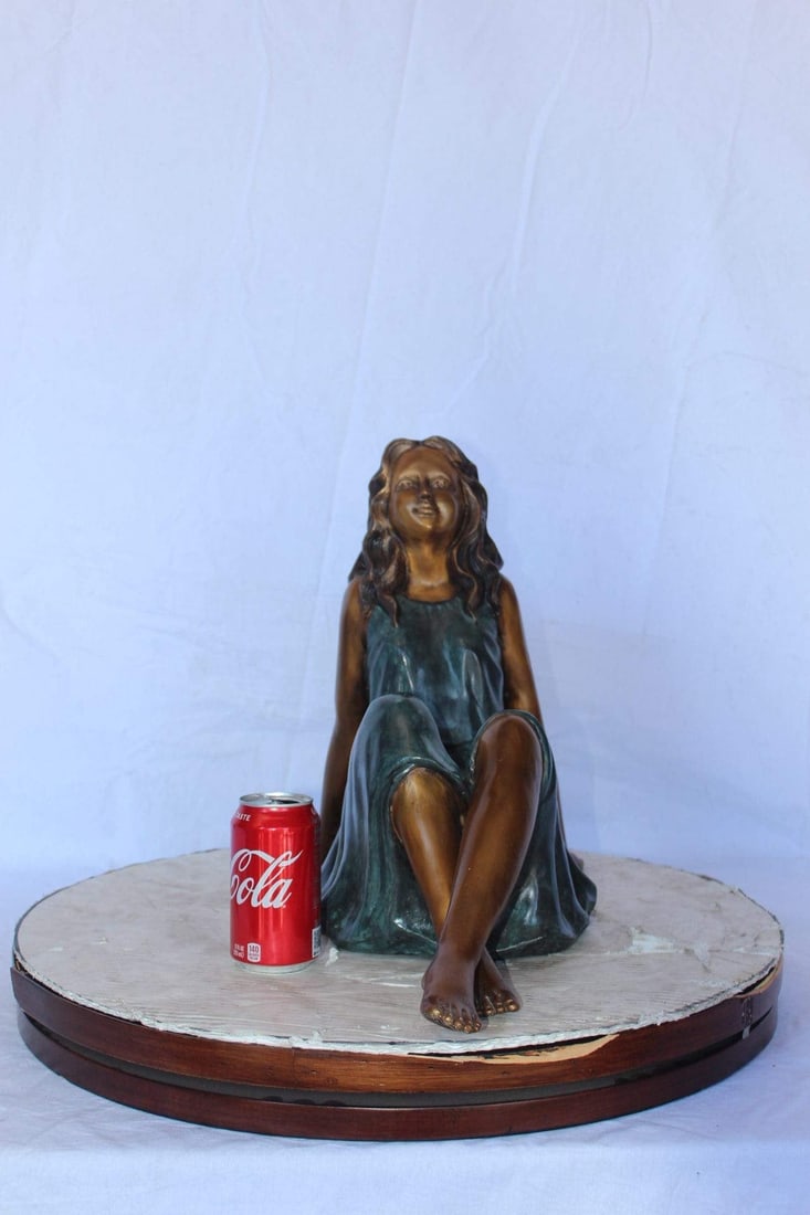 Fairy angel sitting peacefully bronze statue - Size: 27"L x 12"W x 16"H. - 6