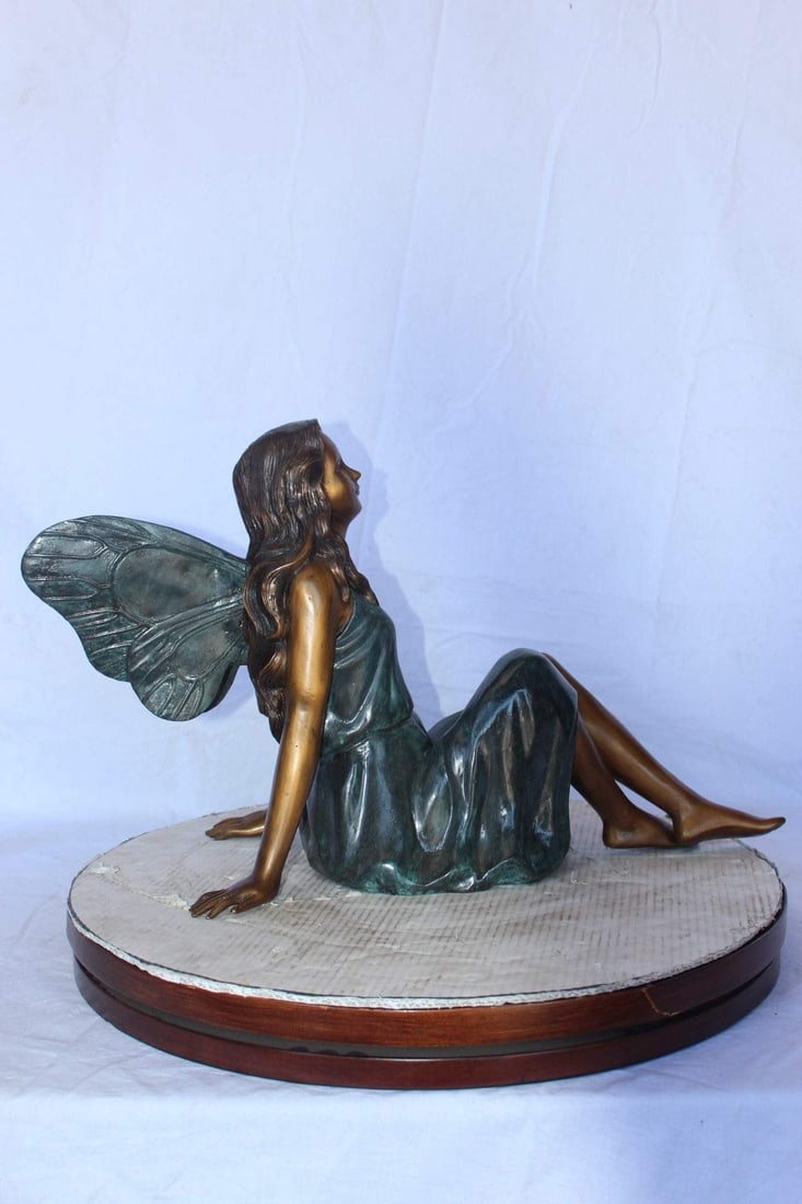 Fairy angel sitting peacefully bronze statue - Size: 27"L x 12"W x 16"H. - 8