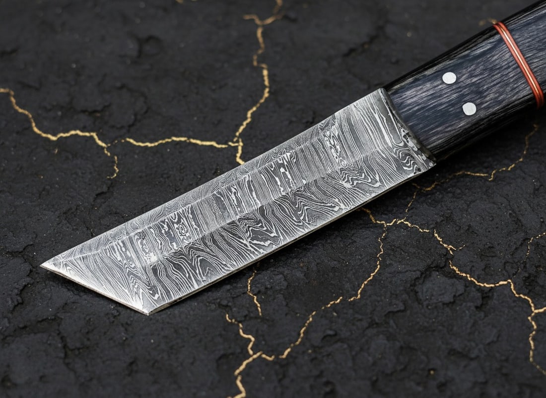 Handmade Damascus Steel Tanto Knife Fixed Blade Hunting Tool with Sheath - 9