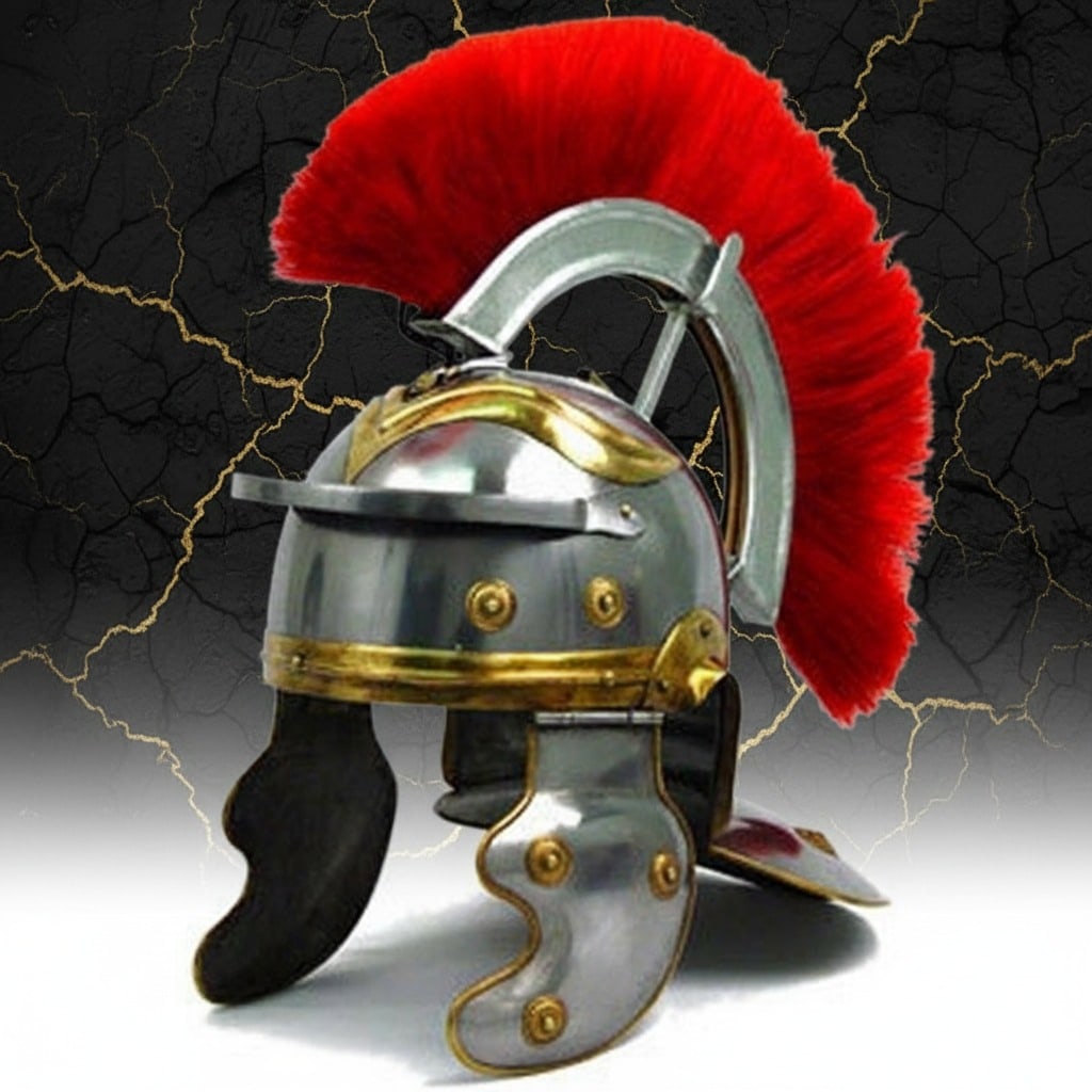 Roman Centurion Gallic Helmet 18g Steel Red Plume Imperial Italic Armor: Title:Roman Centurion Gallic Helmet 18g Steel Red Plume Imperial Italic Armor Description:This Roman Imperial Gallic Centurion helmet is a full-size, wearable historical reproduction inspired by helme