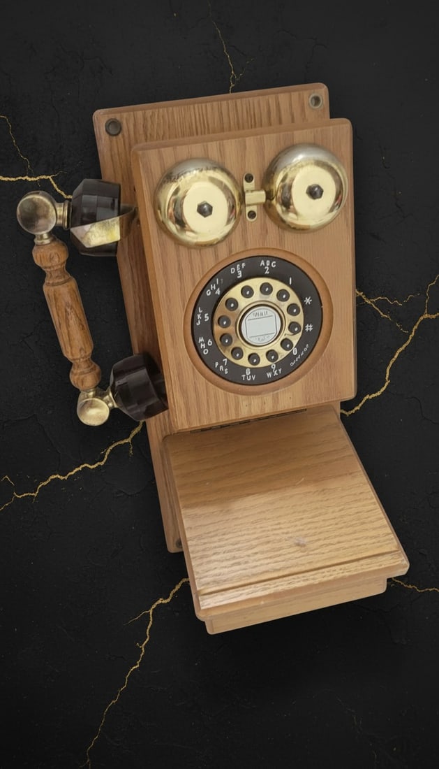 Vintage Style Wall Mounted Oak Telephone Traditional Wood Decor (1 of 4)