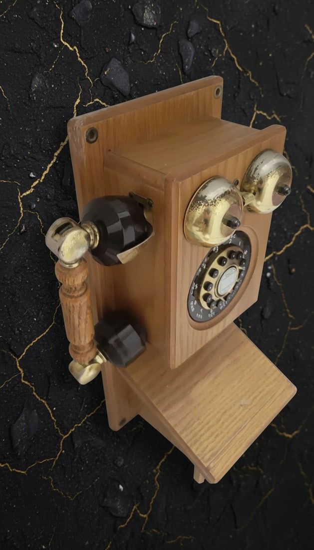 Vintage Style Wall Mounted Oak Telephone Traditional Wood Decor - 2