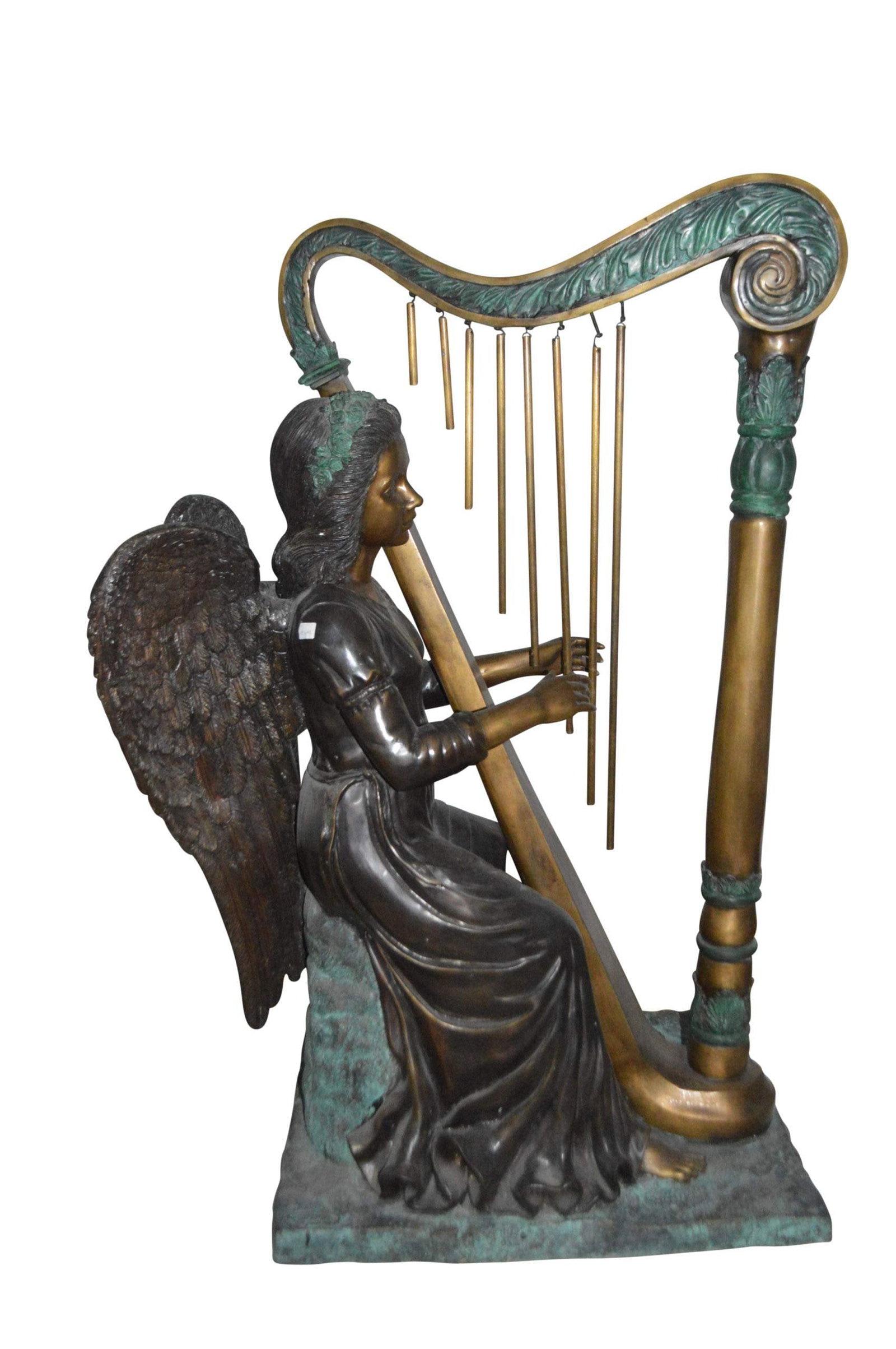Angel playing a harp bronze statue - Size: 30"L x 15"W x 44"H. (1 of 10)