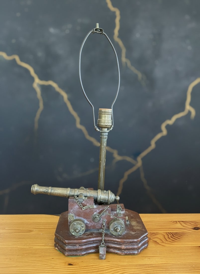Vintage Style Brass Miniature Cannon Table Lamp 18th Century Signal Decor - 8