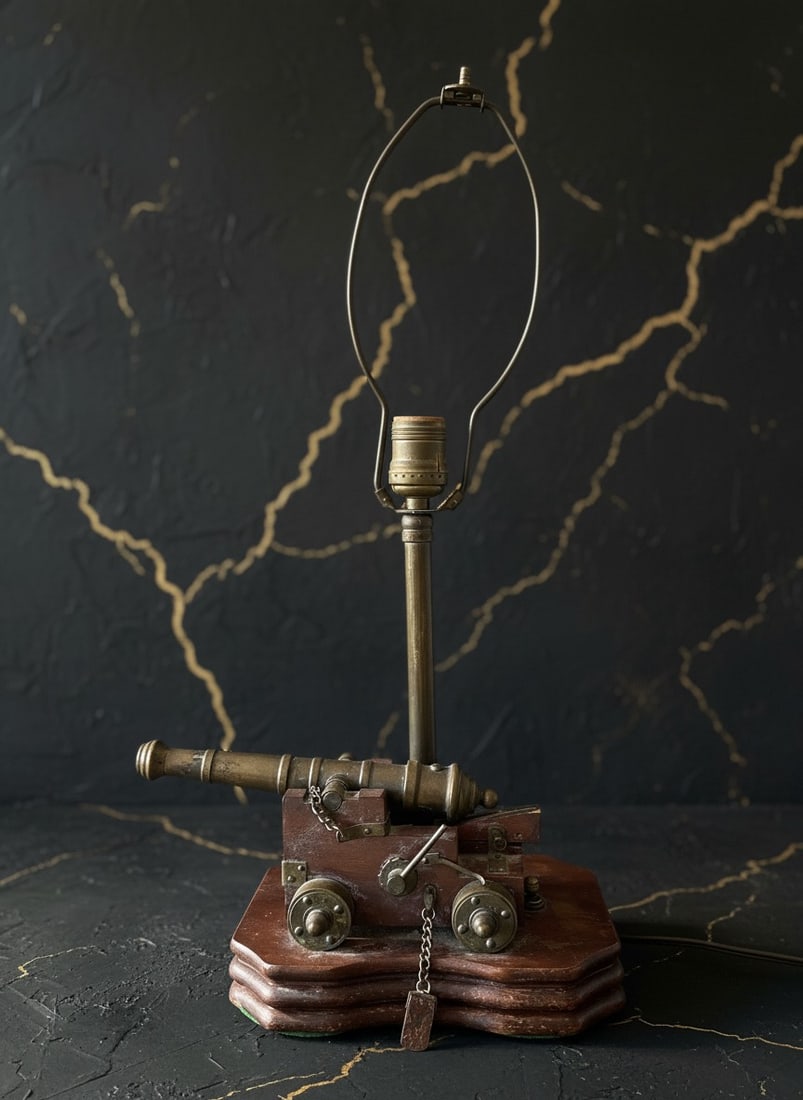 Vintage Style Brass Miniature Cannon Table Lamp 18th Century Signal Decor - 9