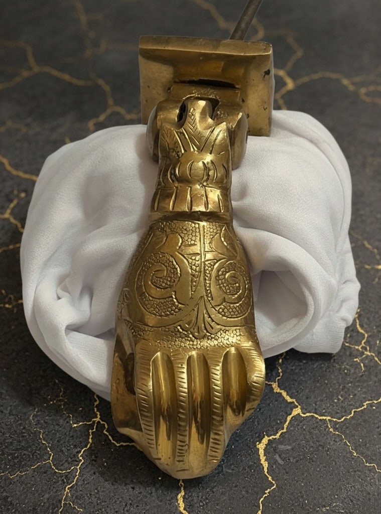 Ornate Solid Brass Hamsa Hand Door Knocker Engraved Victorian Style Hardware (1 of 6)