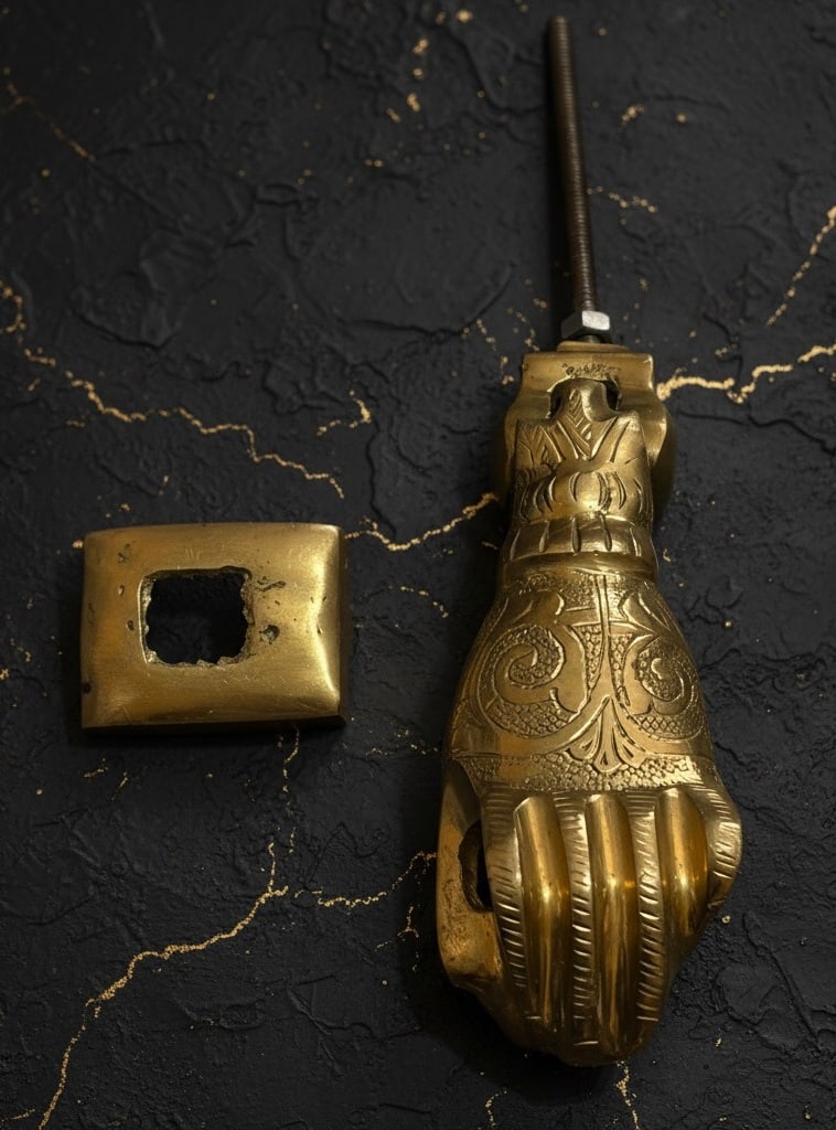 Ornate Solid Brass Hamsa Hand Door Knocker Engraved Victorian Style Hardware - 2