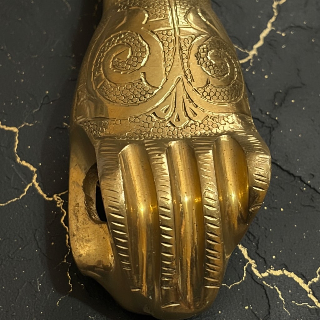 Ornate Solid Brass Hamsa Hand Door Knocker Engraved Victorian Style Hardware - 3