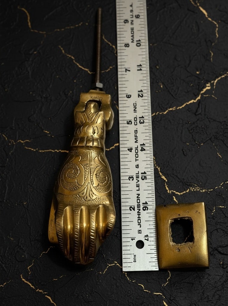 Ornate Solid Brass Hamsa Hand Door Knocker Engraved Victorian Style Hardware - 4