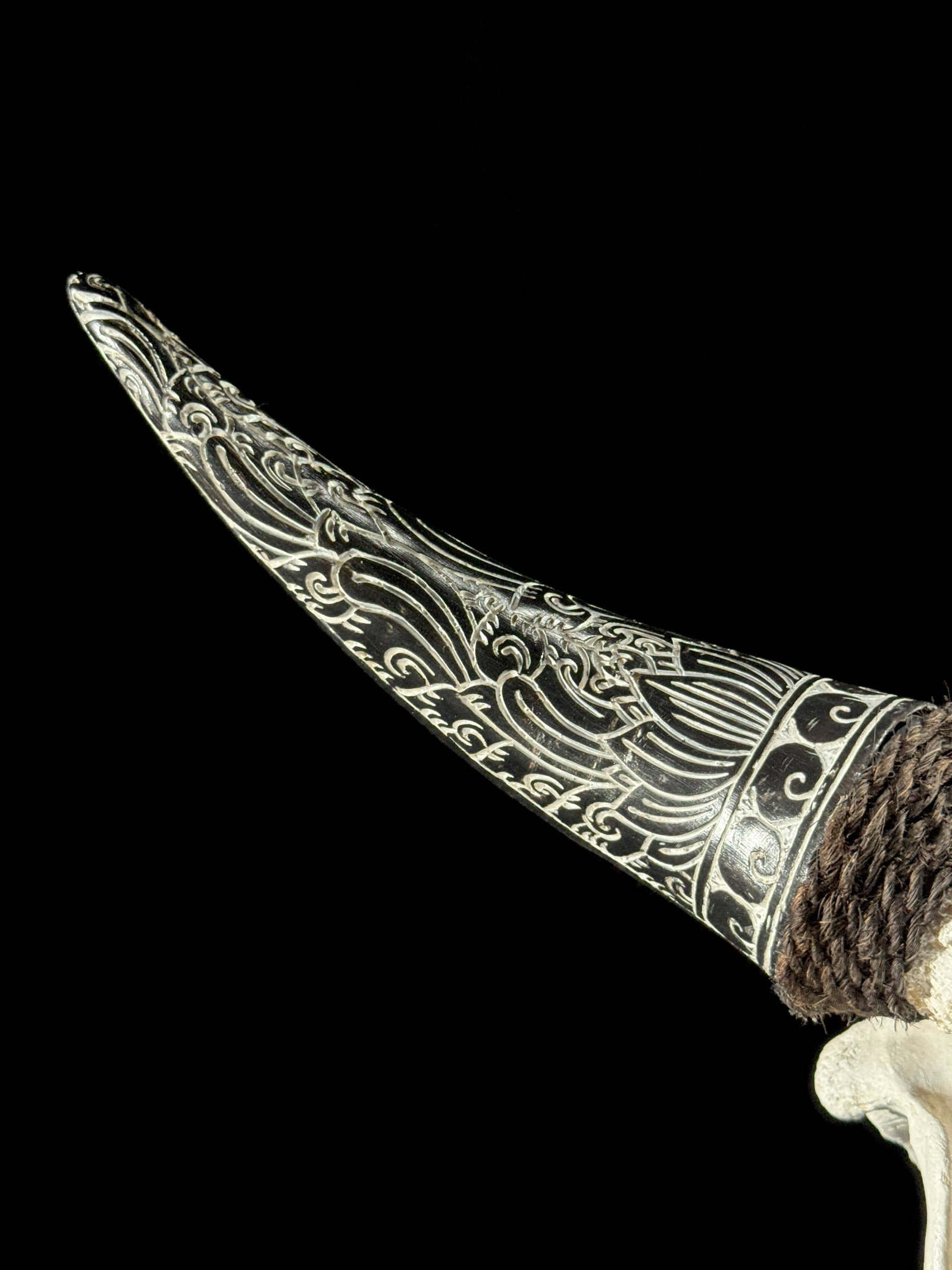 White cow skull with carved horns - Flower mandala motif - 10