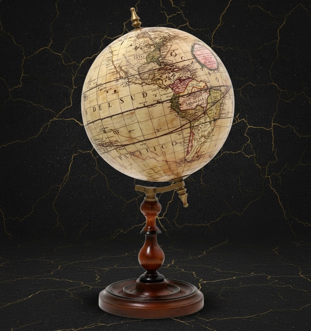 10.8" Antique Style Terrestrial Globe Mahogany Finish Desk Ornament 1790 (1 of 2)