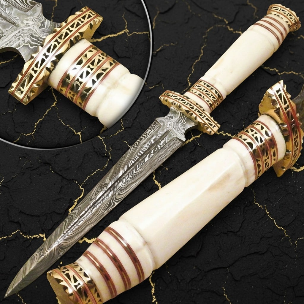 Handcrafted Damascus Steel Hunting Dagger Bone Handle Custom Fixed Blade (1 of 5)