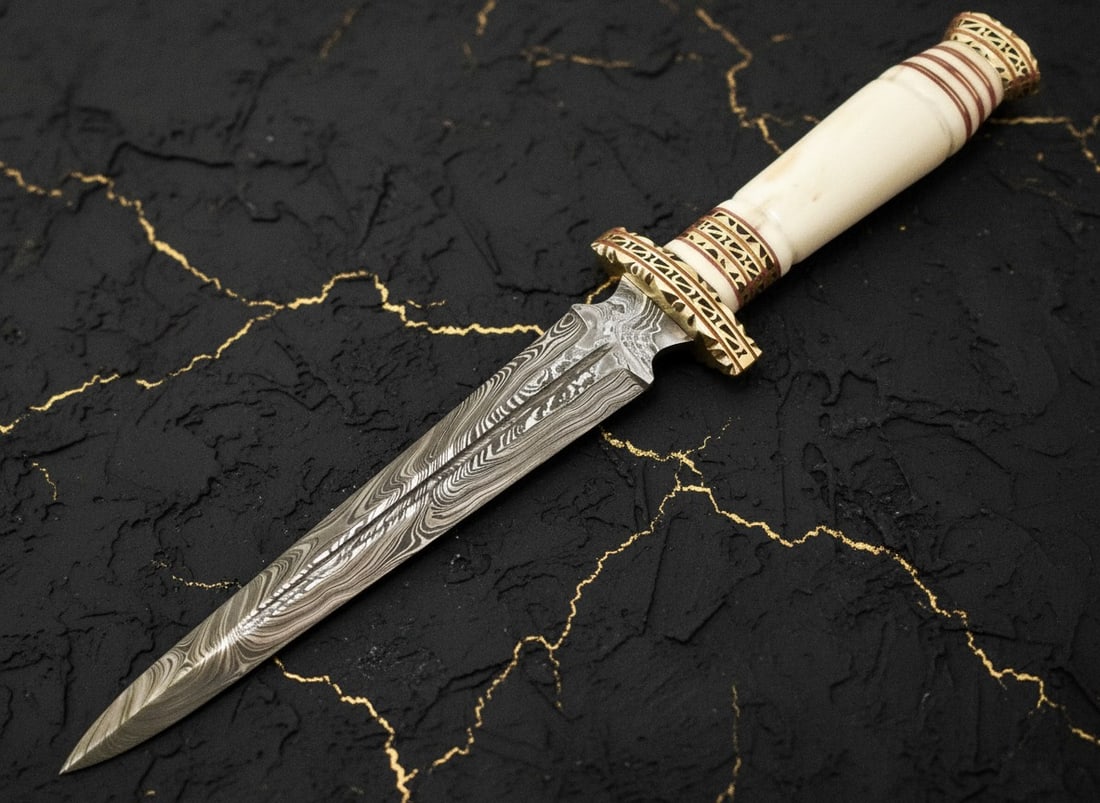 Handcrafted Damascus Steel Hunting Dagger Bone Handle Custom Fixed Blade - 2
