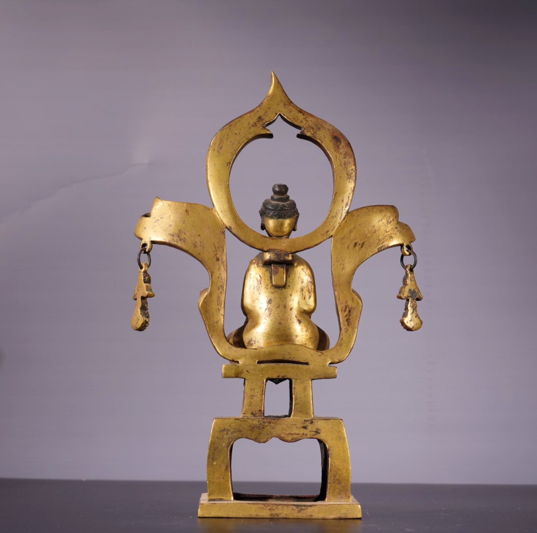 Old Gilt Gold Bronze Buddha Statue - 8