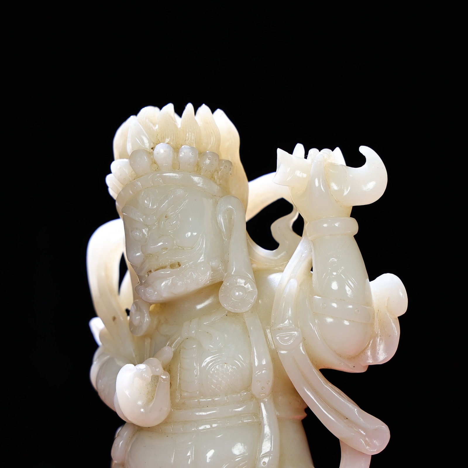 Vintage Hetian Jade Hand Carved Mythology Figure Statue - 5