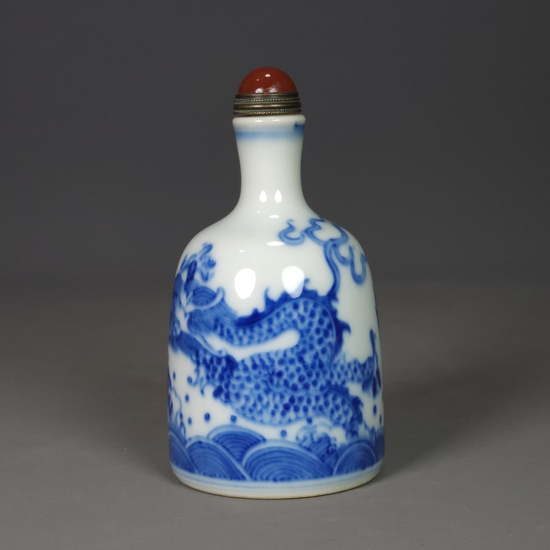 Blue and White Porcelain Dragon Snuff Bottle - 2
