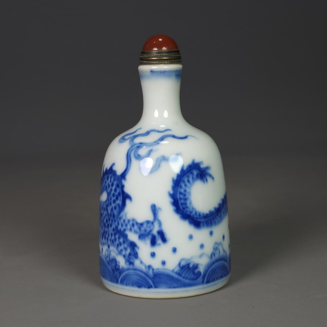 Blue and White Porcelain Dragon Snuff Bottle - 3