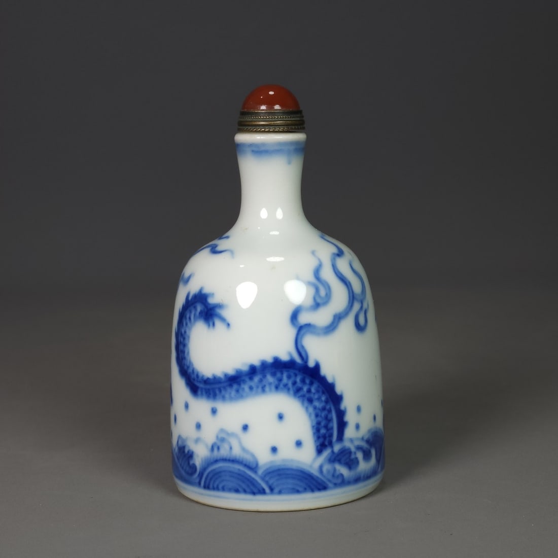 Blue and White Porcelain Dragon Snuff Bottle - 4