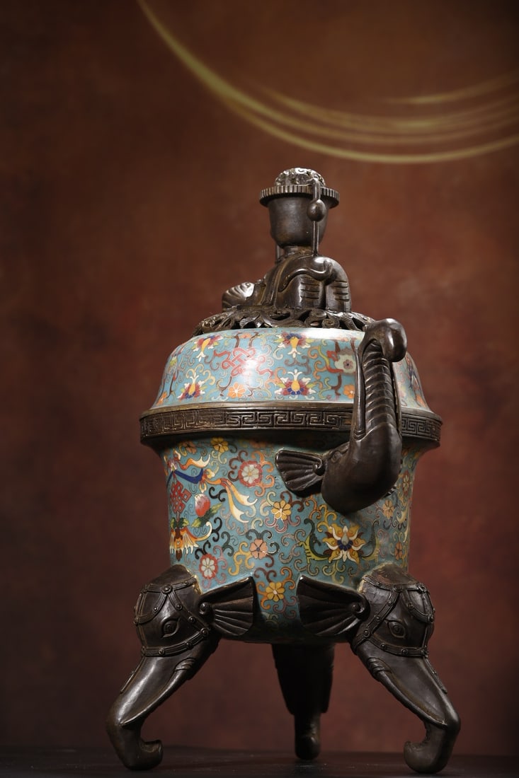 Vintage Bronze Cloisonne Incense Burner - 8