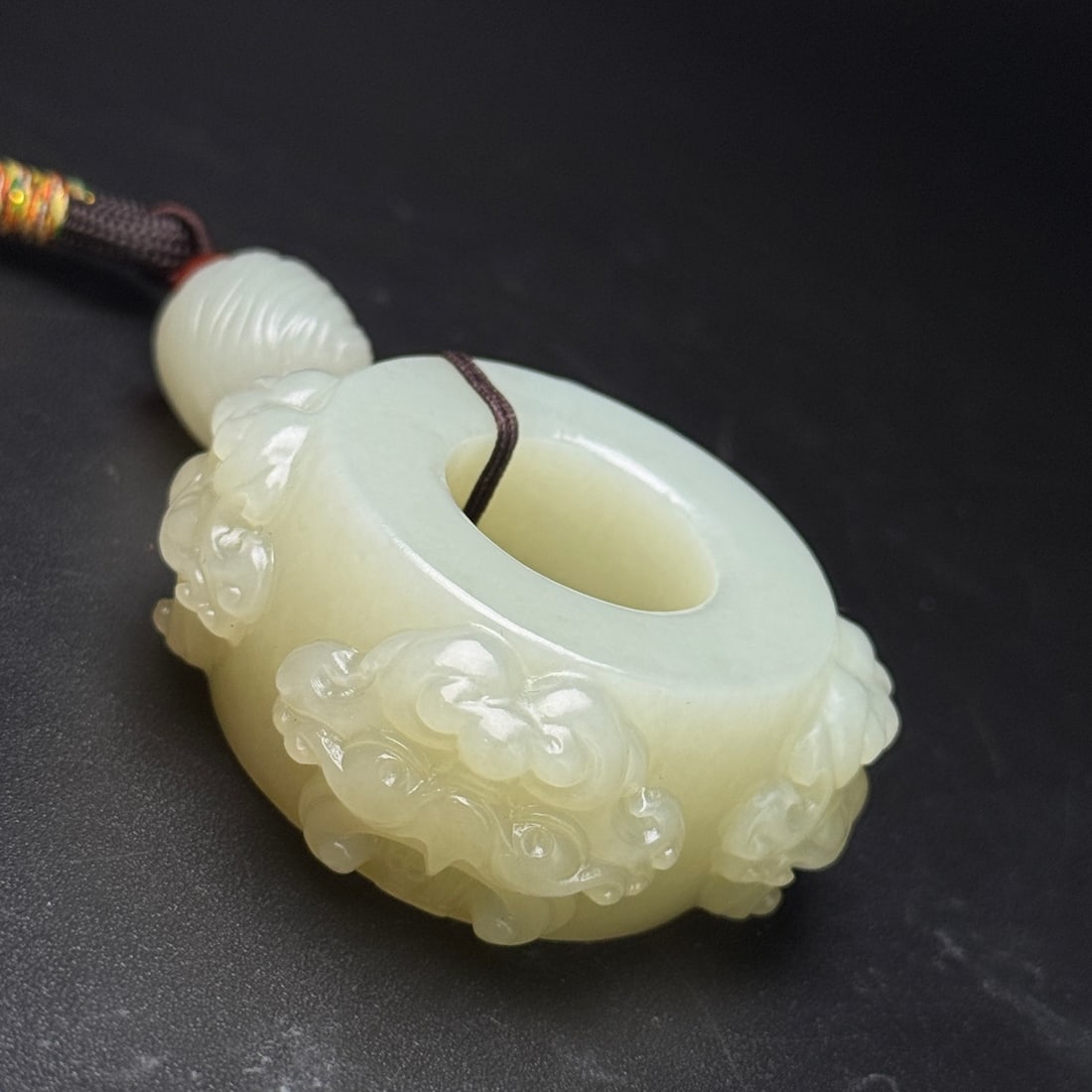 Old Hetian Jade Hand Carved Beast Thumb Ring Pendant - 5
