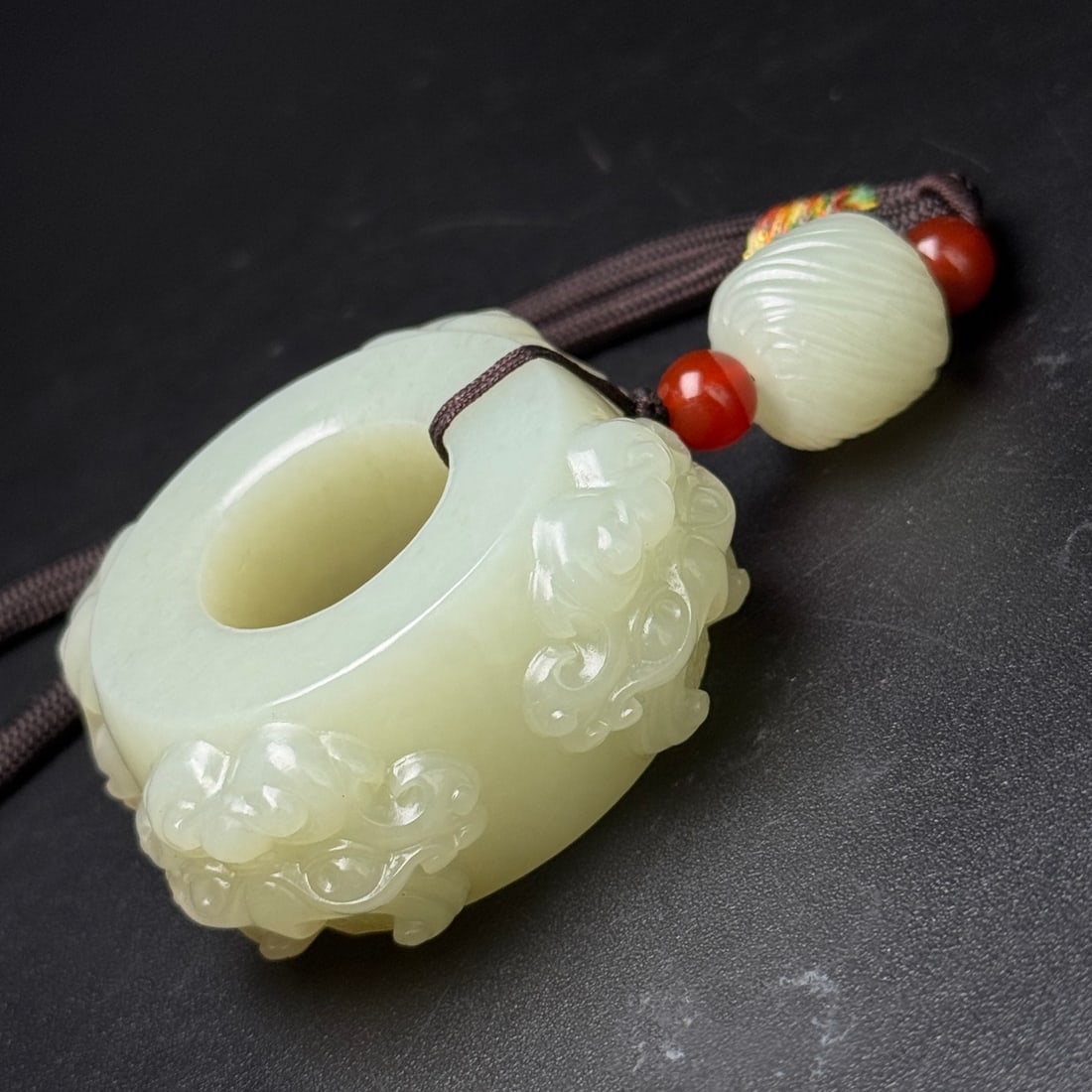 Old Hetian Jade Hand Carved Beast Thumb Ring Pendant - 6