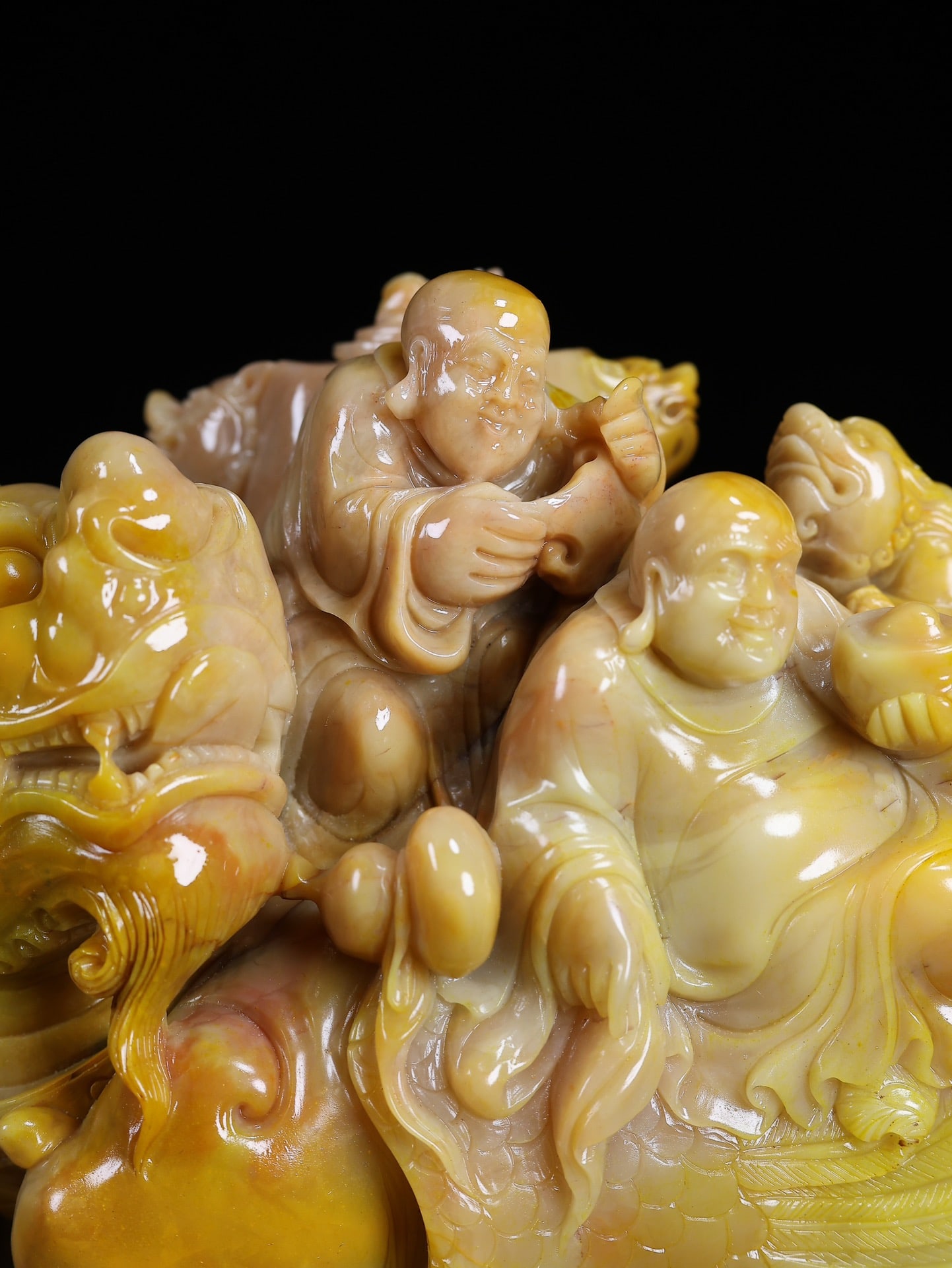 High-quality Shoushan Soapstone Hand-Carved Lucky Beast & Buddhism Arhat Staute - 10