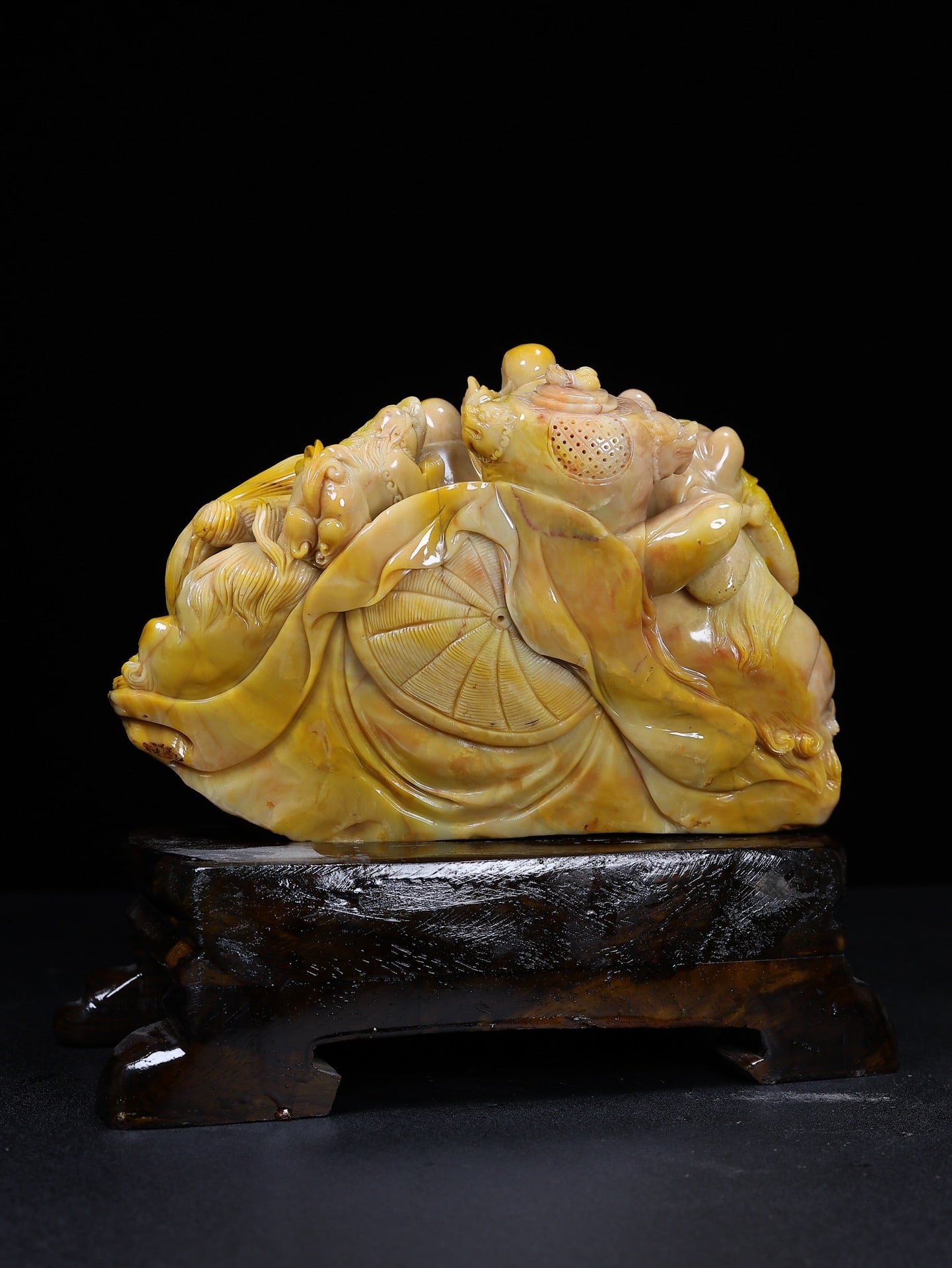 High-quality Shoushan Soapstone Hand-Carved Lucky Beast & Buddhism Arhat Staute - 12