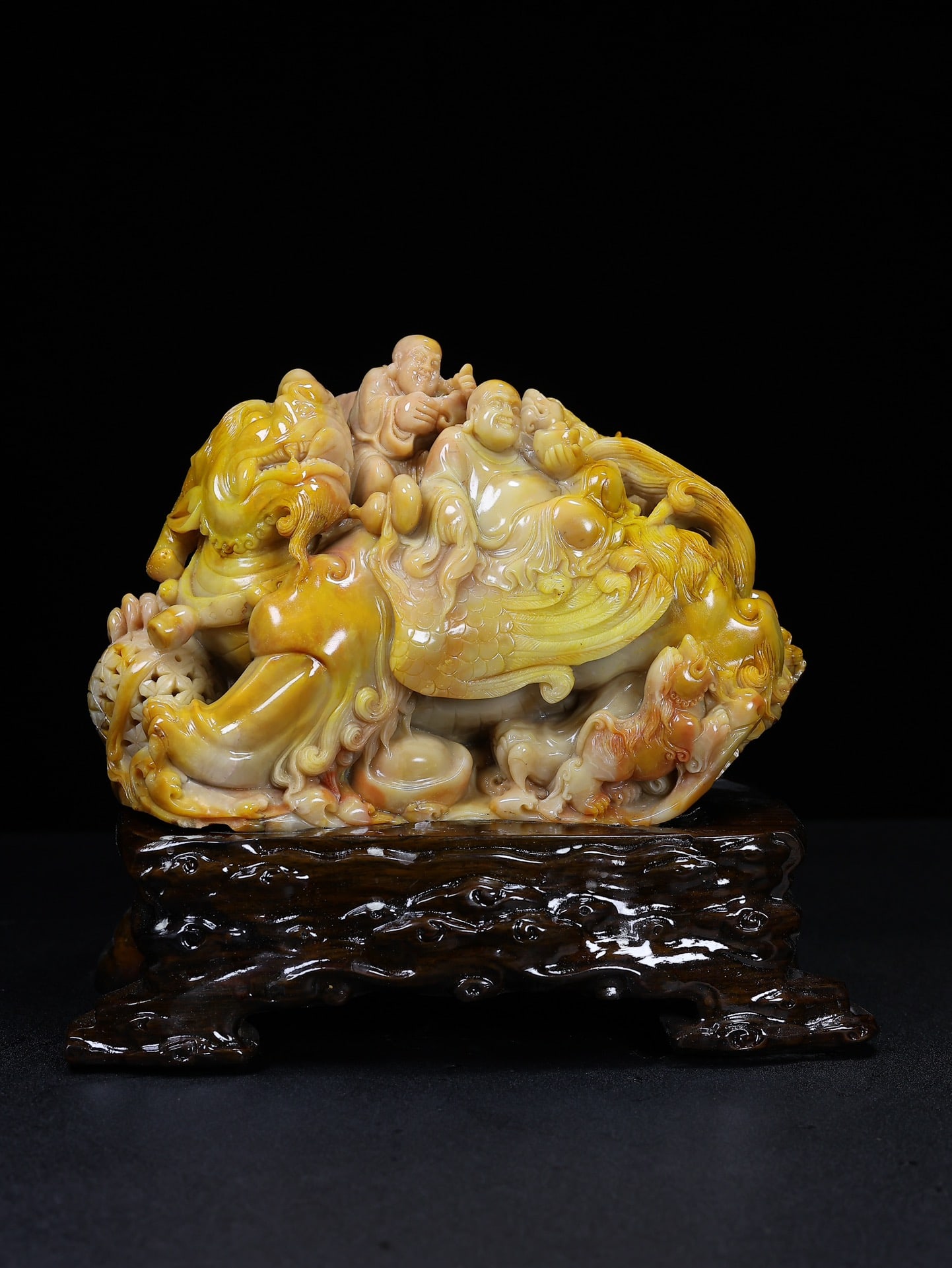 High-quality Shoushan Soapstone Hand-Carved Lucky Beast & Buddhism Arhat Staute (1 of 14)