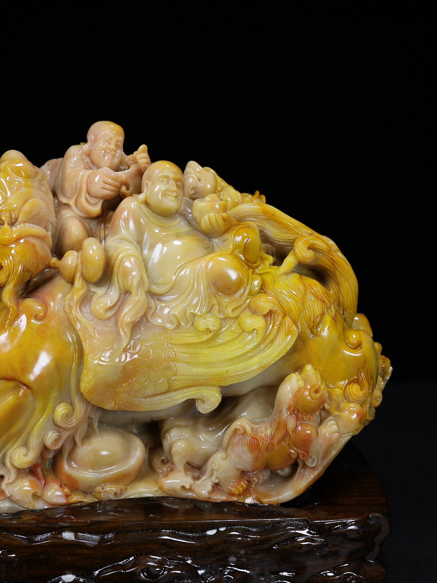 High-quality Shoushan Soapstone Hand-Carved Lucky Beast & Buddhism Arhat Staute - 6