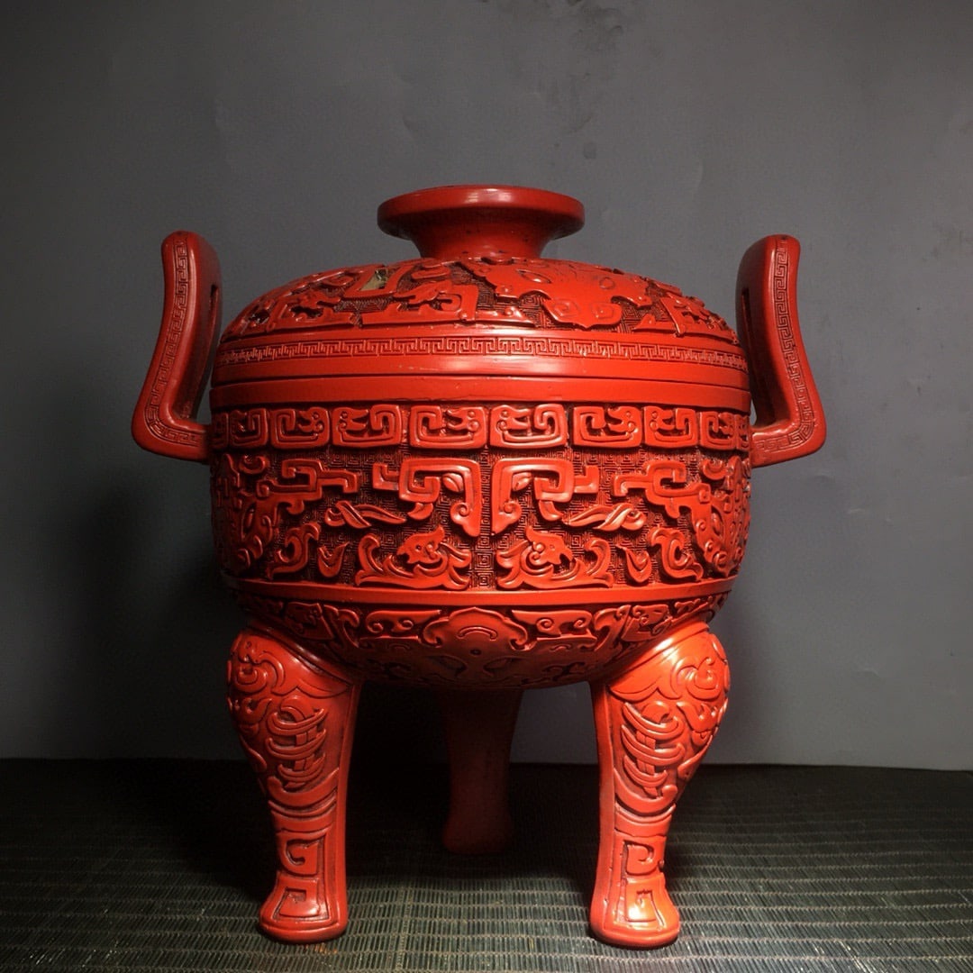 Vintage Red Lacquerware Beast Design Incense Burner - 2