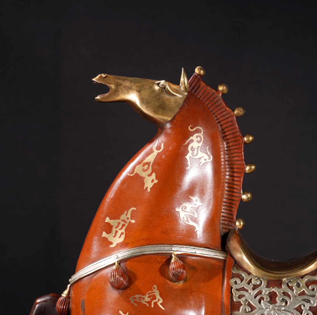 Vintage Gilt Gold Red Copper Horse Statue - 2