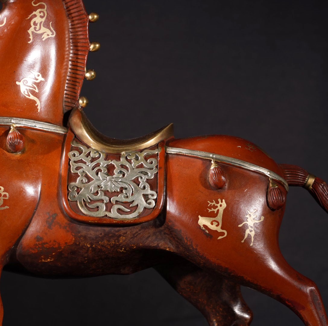 Vintage Gilt Gold Red Copper Horse Statue - 4