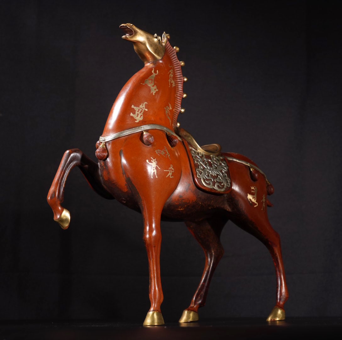 Vintage Gilt Gold Red Copper Horse Statue - 5