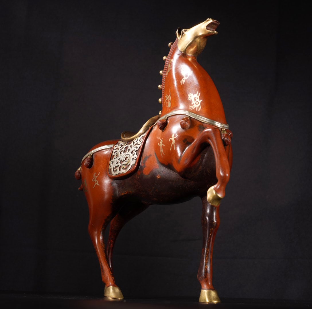 Vintage Gilt Gold Red Copper Horse Statue - 6