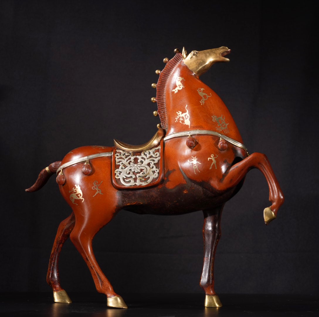 Vintage Gilt Gold Red Copper Horse Statue - 7