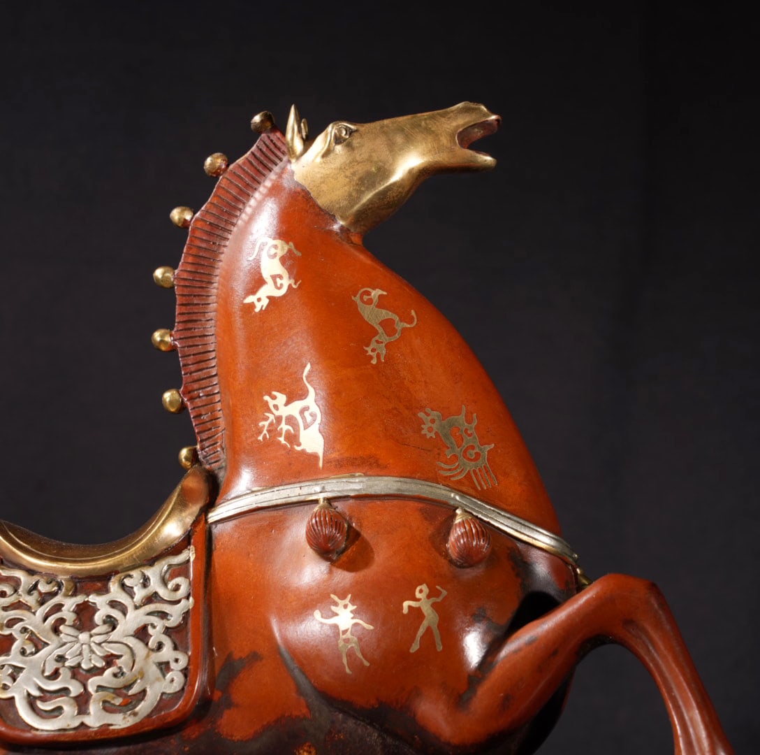 Vintage Gilt Gold Red Copper Horse Statue - 8