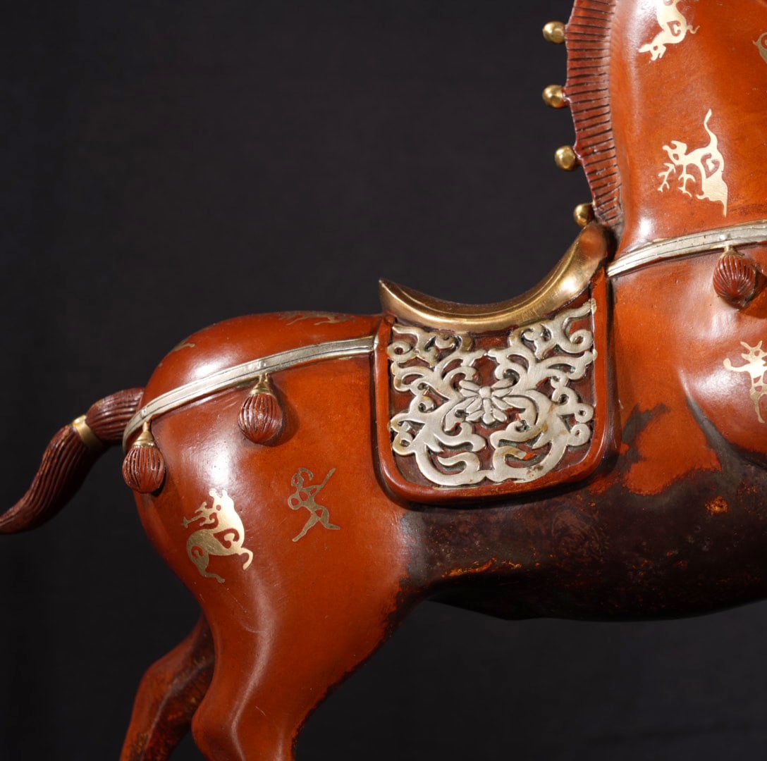 Vintage Gilt Gold Red Copper Horse Statue - 9