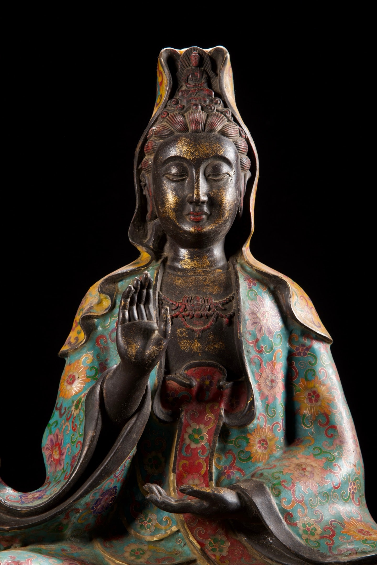 Vintage Bronze Cloisonne Kwan-yin Statue - 2